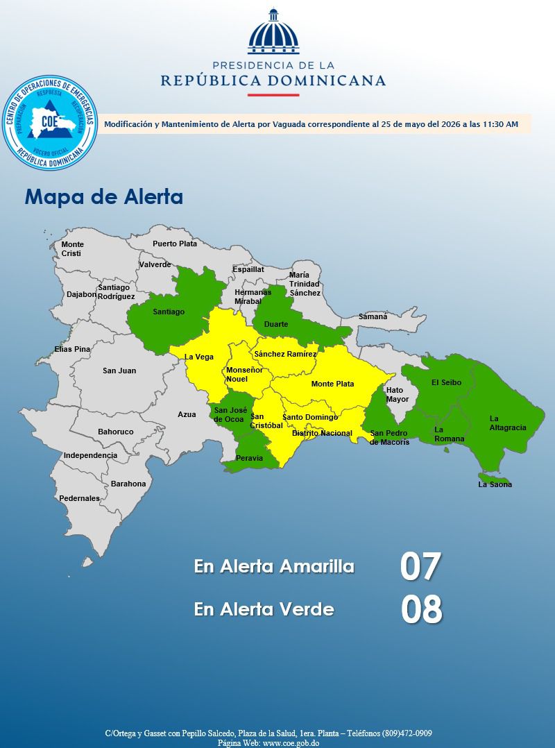 COE mantiene alerta en 15 provincias por vaguada y lluvias